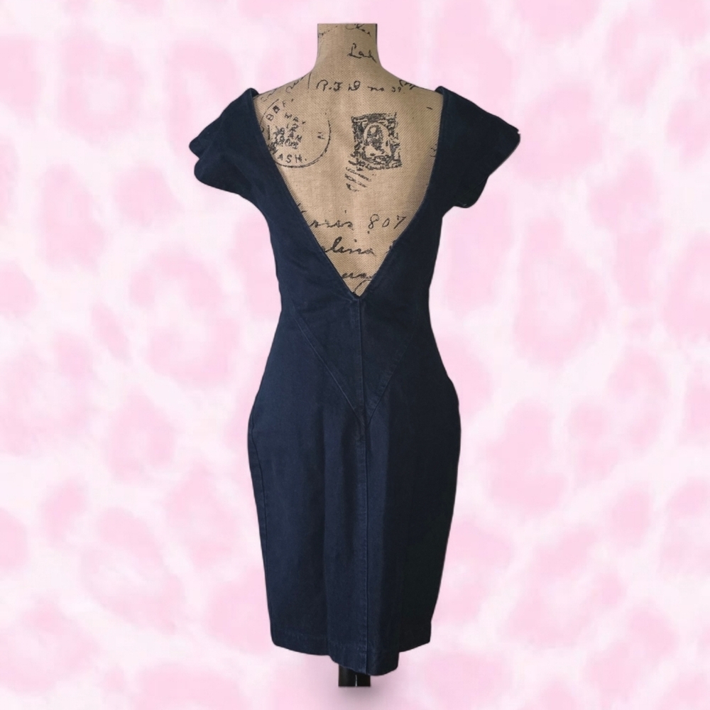 VINTAGE PARIS BLUES Denim Zip Up Midi Dress Size 9 - Picture 3 of 5